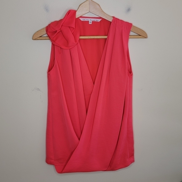 RACHEL Rachel Roy | Coral Sleeveless Crossover Blouse with Statement Shoulder - Picture 1 of 5